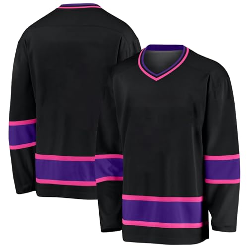 Hockey-Trikot, personalisierbar, mit Ihrem Namen, Team/Nummer, Hockey-Trikot mit Namen, geeignet für Geschenke für Kinder und Erwachsene, Stil 7 KAN0827A, Schwarz , One size