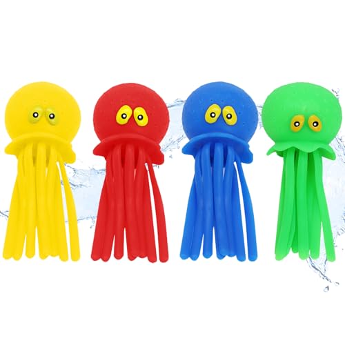 YOUYIKE Pool Spielzeug 4 StüCke Led-Licht Oktopus Tauchtiere Pool Spielzeug Kinder Mit Wasserbombeneffekt,Wasserspielzeug, Badespielzeug, Wasserfrisbee Splash