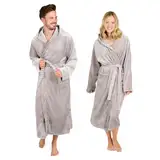 Blumtal Bademantel Damen und Herren - kuschelig weicher Fleece Bademantel mit Kapuze & praktischen Fronttaschen, Oeko-TEX® Zertifiziert, Größe M, Farbe Grau