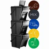 KADAX Mülltrennsystem, modularer Mülleimer aus Kunststoff, Recycling-Eimer für die Küche und das Badezimmer, Sortibox, Biomülleimer, Müllsortierer (3 x 25L)