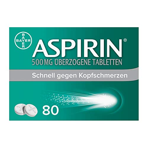 Aspirin 500 mg überzogene Tabletten - Kopfschmerztabletten bei leichten bis mäßig starken Kopfschmerzen - schnell, effektiv und gut verträglich - 1 x 80 Stück