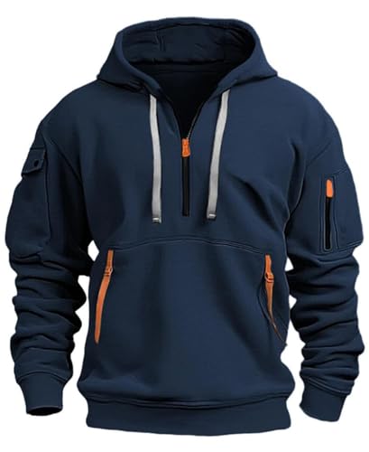 MEDUOLA Herren Kapuzenpullover Sweatshirt mit Reißverschluss Jungen und Herren Sweatshirt mit Reißverschluss Multifunktionelle Tasche Sweatshirt mit Kapuze Jogging Pullover 4XL,Marineblau