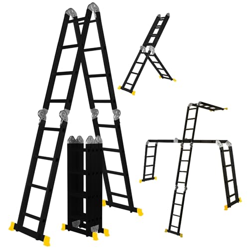 ????????? Aluminium Mehrzweckleiter CF-104A | ? ????? ???????? - 6in1 Multifunktionsleiter - 16 Sprossen - 450 cm Leiter - Gelenkleiter - Leitergerüst (Schwarz 4x4 Sprossen)