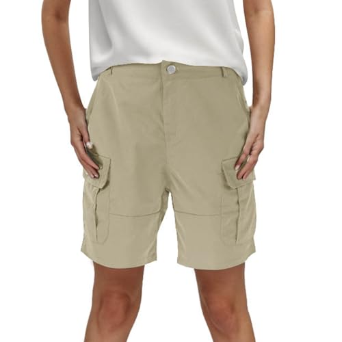 Shorts Mit Taschen Herren für den Sommer, einfarbige Cargo-Hosen Taschen, lässige Hotpants hoher Taille Hawaii Hemd(Beige,M)