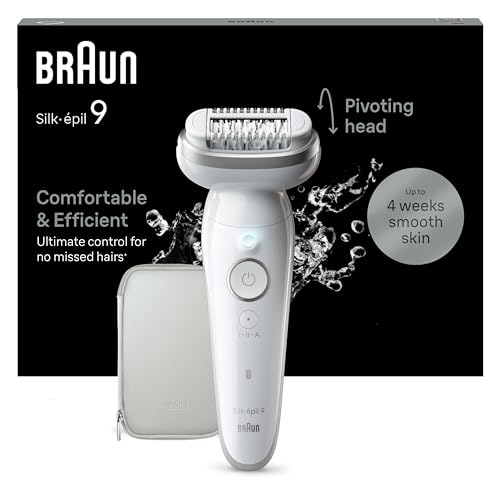 Braun Silk-épil 9, Epilierer Damen oder Haarentferner mit schwenkbarem Kopf für langanhaltende Haarentfernung, seidig-glatte Haut, Wet und Dry, Made in Germany, 9-011, Weiß oder Silber