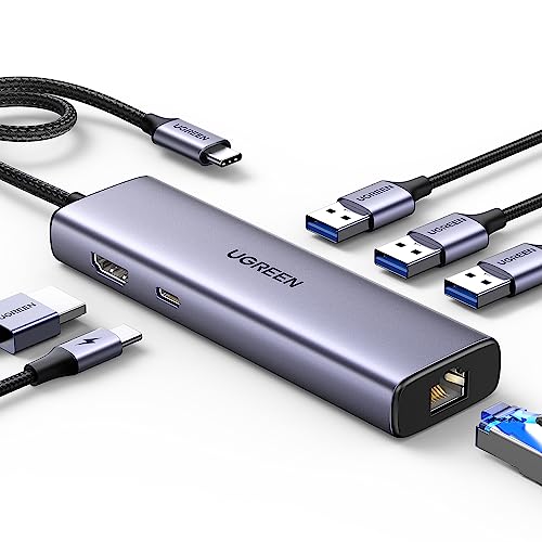 UGREEN Revodok USB C Hub Ethernet, 4K HDMI, PD100W, 3*USB A 3.0 Docking Station kompatibel mit iPhone 16, MacBook Pro M4, Mac Mini M4, iPad, Surface, Galaxy S24, Dell, HP, Steam Deck, Switch usw.