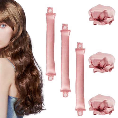 6 Stück Heatless Curls, Lockenwickler Locken Ohne Hitze, Neu Rutschfest Heatless Curls Band, Overnight Blowout, Lockenwickler über Nacht, für Alle Hair Type DIY Overnight Curls Lockenband (Rosa)