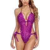 Damen Sexy Dessous Body Reizwäsche Mit Strapsen Spitzenmuster Unterwäsche Einteiler Teddy Lingerie Erotische Negligee Weich Und Dehnbar See Through Unterwäsche Body Lingerie Babydoll