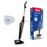 Vileda Steam Plus Dampfreiniger, hygienische Bodenreinigung, entfernt bis zu 99,9% der Bakterien und Viren*, für alle Böden, ideal für Teppiche, Breit, Schwarz