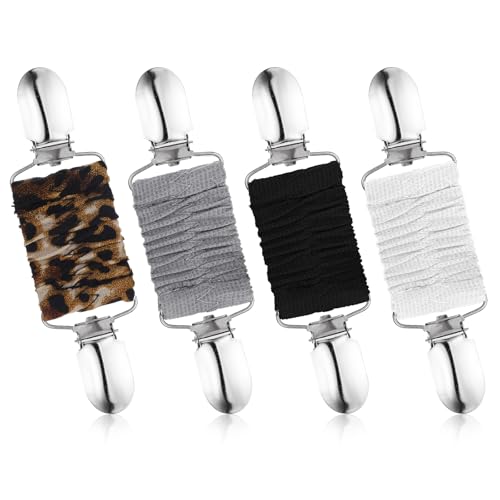 JJUNW 4 Stück Elastisch Pullover Clips, Kleider Clip Schal Clip Sweater Cardigan Clips Cinch Clip Retro Cardigan Kragen Clip für Kinder Erwachsene Elastisch Clips für Kleidung Hemden Schürzen