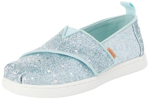 TOMS Tiny Girl's Classic Alpargata Espadrille Loafer Flat, Light Mint Cosmic Glitter, 8 UK