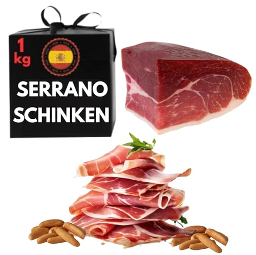 Serrano Schinken am Stück 1kg | Spanischer Schinken | Jamon Serrano | luftgetrockneter schinken am stück | Serrano Rohschinken | Serano | Geschenkkorb für Männer