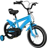 MEHOOSPVN Kinderfahrrad 14 Zoll Fahrrad Jungen Mädchen Kohlenstoffstahllegierung Fahrrad, Kinderfahrrad ab 3-6 Jahren, Trainingsfahrzeuge mit Stabilisatoren, Höhenverstellung, Kinderfahrrad, Blau