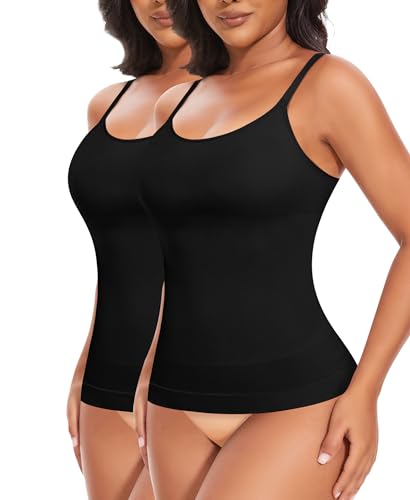 YARRCO Shape Unterhemd Damen Tank Top Bauchweg Shapewear Sport Tanktop Figurformendes Trägertop Body Shaper Hemdchen Nahlos Formendes Camisole Shaping Hemd (Schwarz+Schwarz, XL)