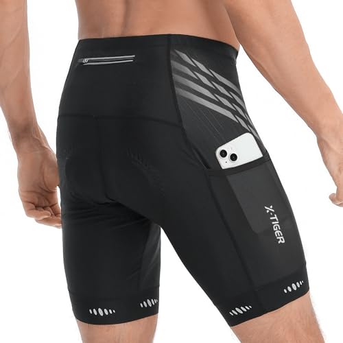 X-TIGER Radlerhose Herren mit 5D Gepolsterte,Fahrradhose Herren Atmungsaktive Schnelltrocknende Radhose Herren Kurz mit 3 Taschen