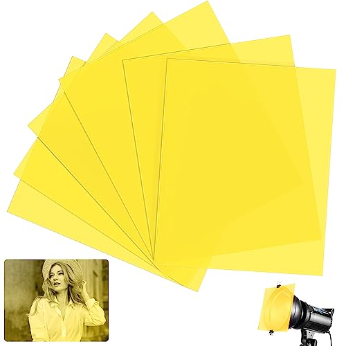 DECARETA 6 Stück Farbfolien Gel Farbfilter Filter Transparente Farbfolien 29.7 * 21cm Fotografie Gelb Farbfilm Folie für Foto Studio