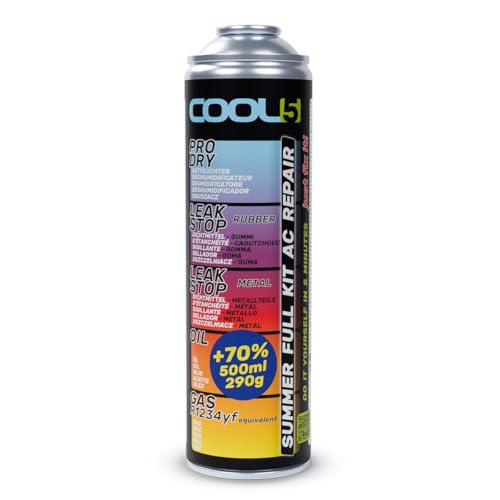 Cool5 - Summer Full KIT AC 5in1 R1234YF Gas ersatz - Kältemittel Gas, Klimaanlagenöl, Dichtmittel für Aluminium- und Gummiteile, Trockenmittel - für Autos ab 2017 - Großpackung 290 g Netto (Single)