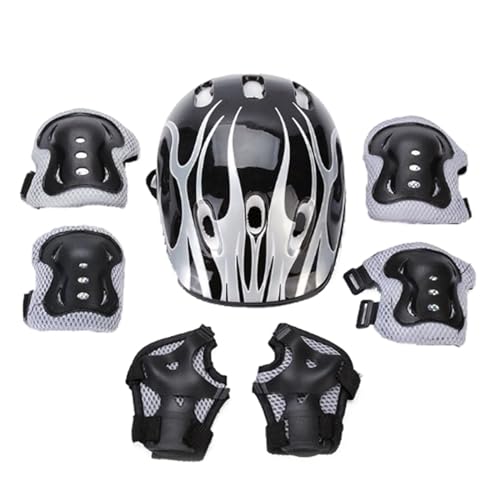 Fahrradhelm Knieschoner Ellenbogenschoner Handgelenkschützer Sportgeräte Set für Jungen Mädchen Kinder,Einstellbare Skateboard Zubehör,Kinder Helm für Radfahren,Rollschuhlaufen,Kopfumfang 53-55cm