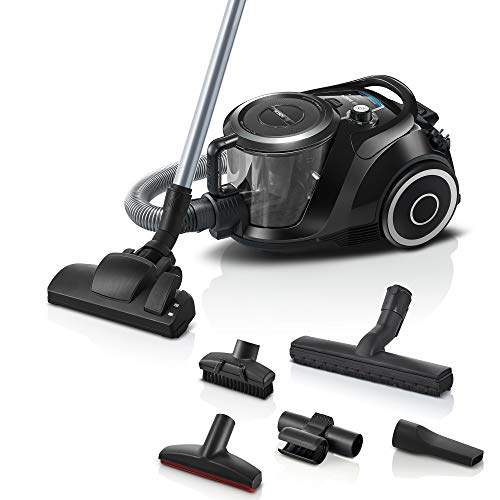 Bosch Staubsauger beutellos Serie 6 BGC41XSIL, Bodenstaubsauger, ideal für Allergiker, Hygiene-Filter, für Parkett, Teppich, Fliesen, Fugendüse, extra leise (68 dB), langes Kabel, 700 W, schwarz