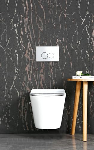 Wand WC Keramik Hänge WC Set Toilettemit abnehmbaren Deckel sitz mit Absenkautomatik Hängetoilette, D-Form, kompakte Design Toilette Gästebad (Weiß)