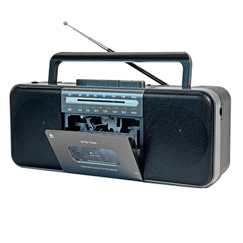 Boomboxen Tragbarer Kassettenrekorder mit AM/FM/SW-Stereoradio, Bluetooth, Aufnahme auf Kassette/USB/SD über Mikrofon, Kassette-zu-MP3-Konverter, 10-W-Lautsprecher, AC/DC-Stromversorgung