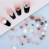 100 Stück 3D Nagel Charms, Blume Nail Charms, Rose Kamelie Nail Design, Harz Floral Nagel Deko Nail Art Charms, Nagelkunst Dekoration für Frauen Nail Art Zubehör Nailart DIY Handwerk (Gemischt Größe)