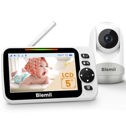 Babyphone mit Kamera und Audio 30 Stunden wiederaufladbare Batterie, 5" großer Bildschirm, ferngesteuerte Schwenk-/Neige-/Zoom-Kamera, Zwei-Wege-Gespräch, Nachtsicht, kein WiFi