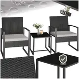 tectake® Rattan Sitzgruppe 2X Sessel mit Tisch, Balkon Möbel Set, Gartenmöbel, Balkonmöbel, Lounge klein, Stühle mit Polster inkl. Gartentisch Outdoor, wetterfest