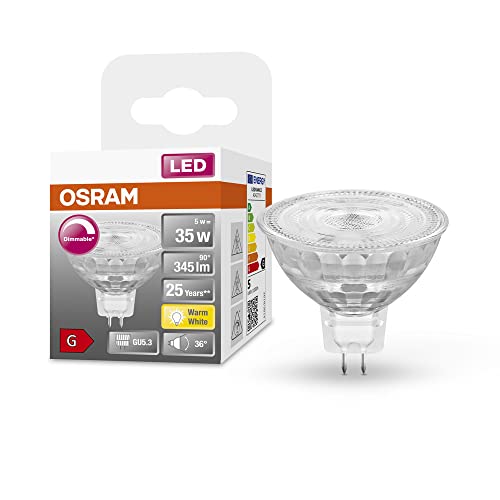 OSRAM Superstar Reflektorlampe für GU5.3-Sockel, klares Glas ,Warmweiß (2700K), 345 Lumen, Ersatz für herkömmliche 35W-Leuchtmittel, dimmbar, 1-er Pack