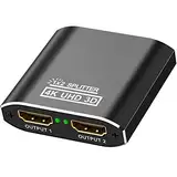 HDMI Splitter Aluminium 4K@60Hz HDMI Verteiler 1 in 2 Out Unterstützt HDCP, 4K, 3D, UHD, 1080P, HDMI Splitter 1 auf 2 für Xbox, PS4, PS3, Roku, Blu-Ray-Player, Firestick, HDTV und Apple TV.