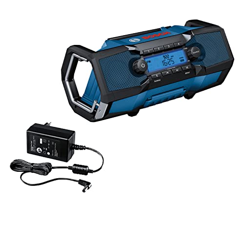 Bosch Professional 18V System Akku Baustellenradio GPB 18V-2 C (Empfang über Bluetooth, FM und AUX, inkl. 1x Netzteil, 1x AUX-Kabel, 1x 3V Lithium-Knopfzellen-Batterie)