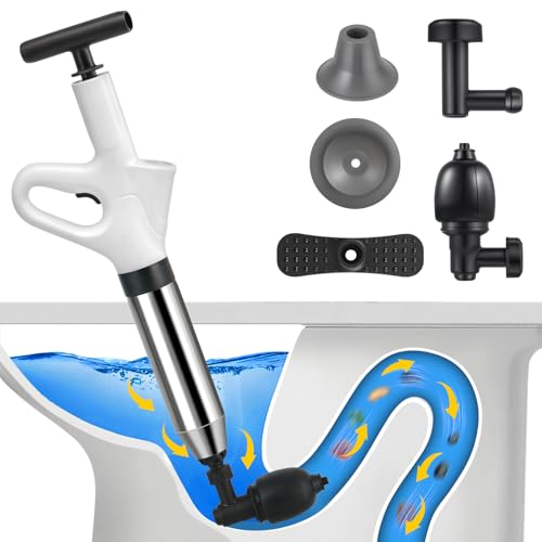 Abflussreiniger Pumpe,Rohrreinigungspumpe mit Vier SaugnäPfen,Rohrreiniger Druckluft mit Luftdruckanzeige für Waschbecken,Bodenablauf,Toiletten,Rohrverstopfung(Weiß)
