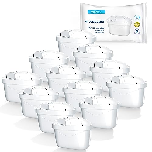 Wessper Wasserfilter Kartuschen Kompatibel mit BRITA Wasserfilter Maxtra, Amazon Basics, 12er Pack, (inkl. 2X Adapter für Neue Brita-Kannen)