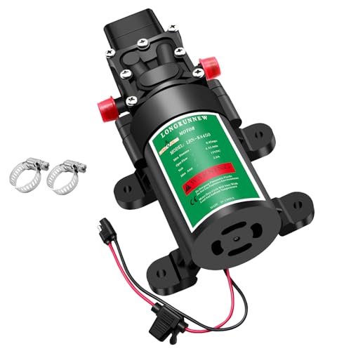 LONGRUNNEW Frischwasserpumpe 12V DC Membranpumpen mit einstellbarem Druckschalter, 4.5L/Min 1.2GPM 85 PSI Selbstansaugende Sprühpumpe für RV/Camper/Marine/Boot/Garten Rasen