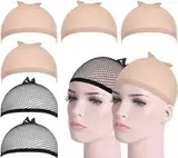 BAVAVLIN Haarnetz Nylon Wig Cap Perücke Kappen - 6 Stück Perückenkappe Set Perückennetz Unterziehhaube Dehnbare Elastische Atmungsaktive 4 Beige Perückenkappen + 2 Schwarze Haarnetz