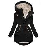 EMATOP Steppjacke Damen Lang Warmer Winterjacke Gefüttert Fleece Daunenjacke Baumwolle Elegant Pufferjacke Langarm Casual Fleecejacke mit Kapuze Wintermantel Winter Outdoor Trachtenjacke