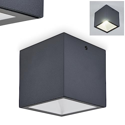 HOFSTEIN LED Außendeckenleuchte Spidern, moderne Deckenlampe aus Metall/Glas in Anthrazit/Weiß, Leuchte für Terrasse/Balkon/Eingangsbereich, LED 7 Watt, 750 Lumen, 3000 Kelvin, IP65