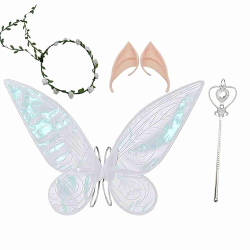 4 Stück Feenflügel Erwachsene Set, Kinder mit Elfenohren, Feenstäben und Kränzen, Feen Flügel, Elfen Flügel, Fairy Wings, Elfenflügel Feenflügel Kinder für Karneval Geburtstags Cosplay Party
