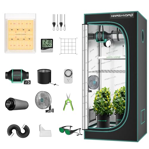 MARS HYDRO TS600 Growzelt Komplettset Led Grow Tent Kit LED Grow Light Grow Lampe 60X60X140cm Indoor Grow Set mit 4" Belüftungssatz