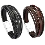 DKDDSSS Lederarmband für Männer, Herren Armband, Leder Armreif schwarz, Männer Personalisiertes Armband, Tolles Geschenk für Männer (21 CM)