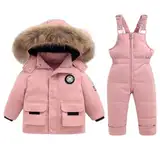 Baby Schneeanzug Winter 2 Stück Daunenjacke Mantel mit Schnee Lätzchen Hose Jungen Mädchen Skianzug Kleidung Rosa 4-5 Jahre