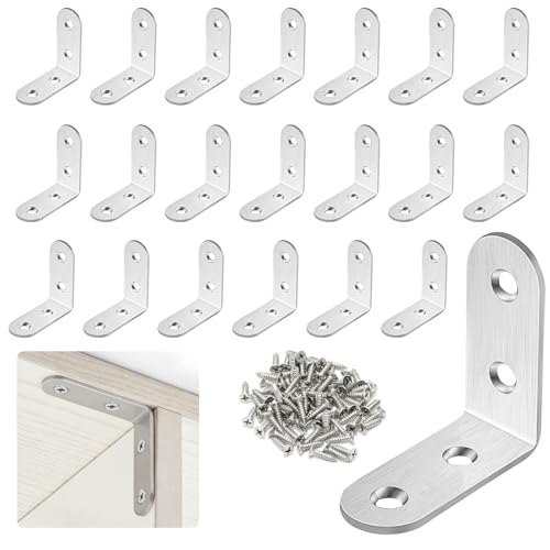 GOLDEROC 20 Stück Winkelverbinder Winkel Metall (40X40mm) mit 90 Schrauben(M4*16mm) Set, Edelstahl Winkel, Stahlwinkel für Möbelverbindung Gartensanierungen, Zaunbau und Reparaturen, Garagenbau