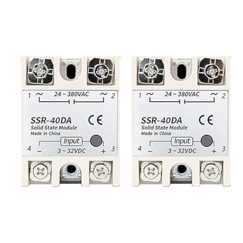 2 piecs SSR Halbleiterrelais Solid-State-Relaismodul SSR-40DA, Solid State Relais 3-32VDC Ausgang 24-380VAC 40A Kühlkörper