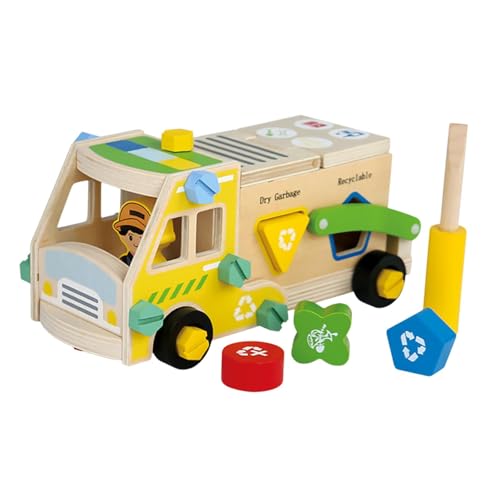 Milageto Kindermutter und Bolzen Spielzeugkonstruktion Kit Feinmotorische Kompetenz Set Holzblöcke für Vorschuljungen Mädchen Geschenk, Müllwagen