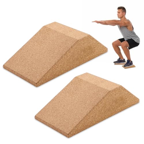 mizikuu 2 Stück Kork-Kniebeugen-Keilblock, Wadendehner Squat Wedge Rutschfest Kork Wadenstrecker Kniekeil für Dehnen Muskeln und Faszien für Kniebeugen, Gewichtheben, Yoga