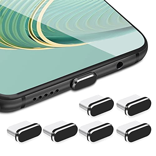 cobee USB C Staubstecker Set, 6 Stück Typ C Port Stecker, Anti Staub Abdeckkappen, Ladeanschluss Abdeckung USB C Port Kappen Schutz Typ C Metall Staubschutz Stopper für Smartphone Laptop (schwarz)