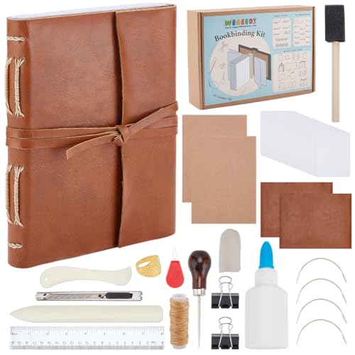 WEBEEDY DIY Leder Buchbindeset Für Anfänger Starter 61 Stück Buchbindeset Buchbindematerialien Für DIY Buchbinden Handwerk Personalisierte Journal Geschenke,10X15cm(A6)