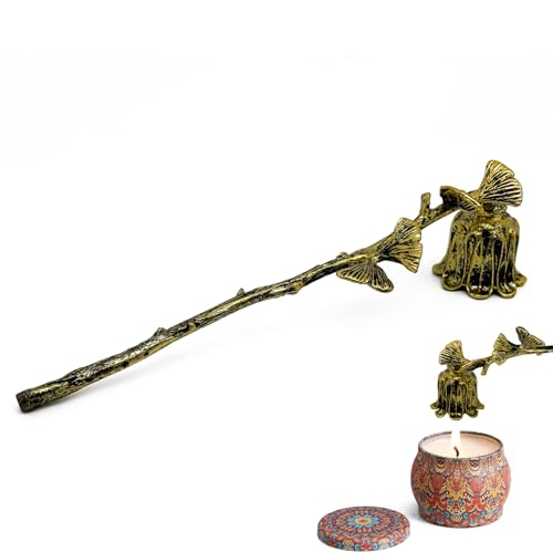 Vsosfiza Kerzenlöscher,Dochtlöscher,Zubehör mit langem Griff,Ginkgo-Blatt-Design,Kerzenlöscher für die meisten Kerzen (Vintage-Gold)