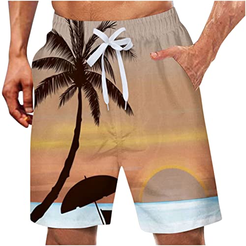 QWUVEDS Hawaii-Shorts für Herren Kurze Hosen Herren Herren Sommer Plus Size Hosen Tasche Kordelzug Lose Lässige Sport Laufende Gerade Fünf Punkte Shorts Strandhose Unterwäsche Damen (Khaki, L)