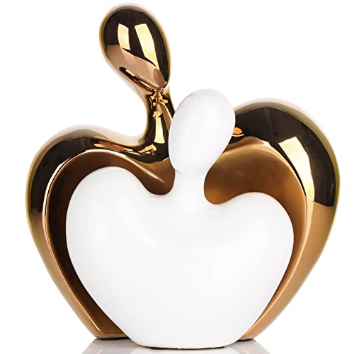 XMGZQ Weiß und Gold Umarmendes Paar Keramik-Skulptur, Deko Wohnzimmer, Hochzeitspaar Figuren, Couple Statue, Leidenschaftliche Liebesstatue, Geschenk für Hochzeit, Jubiläum, Valentinstag